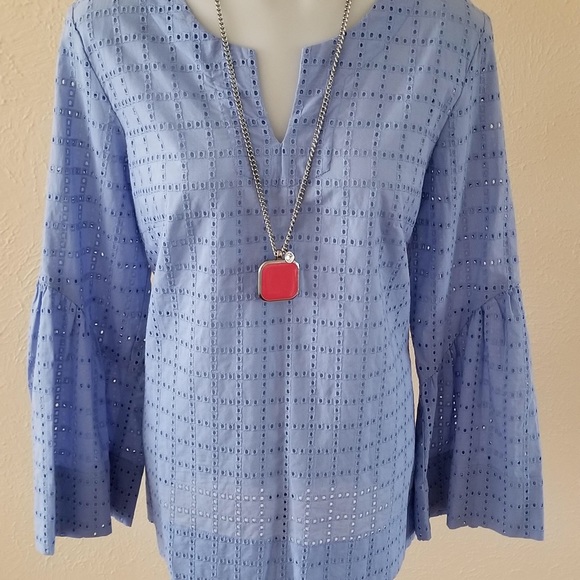 NWT Neiman Marcus light blue Eyelet top. - Picture 3 of 8